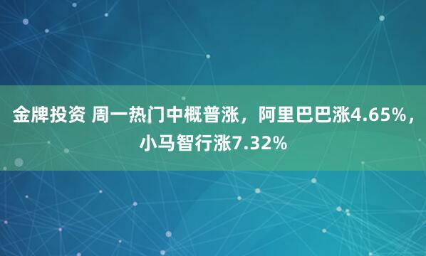 金牌投资 周一热门中概普涨,阿里巴巴涨4.65%,小马智行涨7.32%