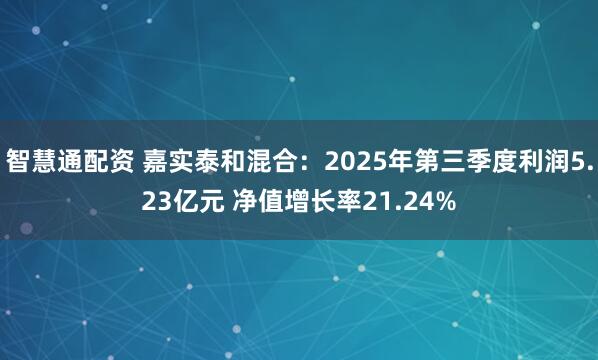 智慧通配资 嘉实泰和混合：2025年第三季度利润5.23亿元 净值增长率21.24%