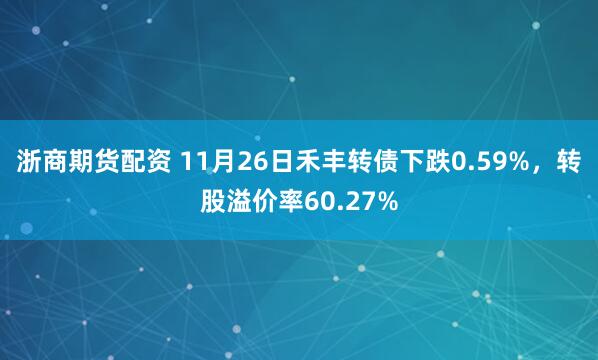 浙商期货配资 11月26日禾丰转债下跌0.59%，转股溢价率60.27%